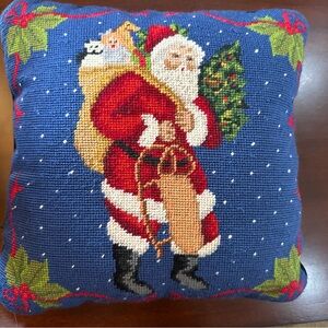 Needlepoint Christmas Santa Pillow, 13x13